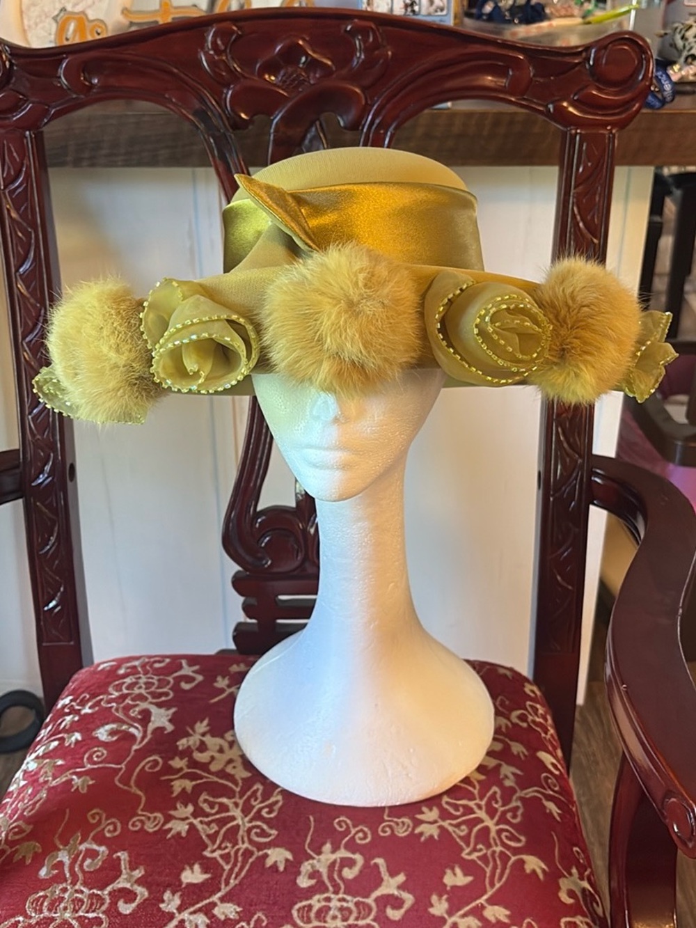Midnight Velvet Green Floral Trim Women's Hat